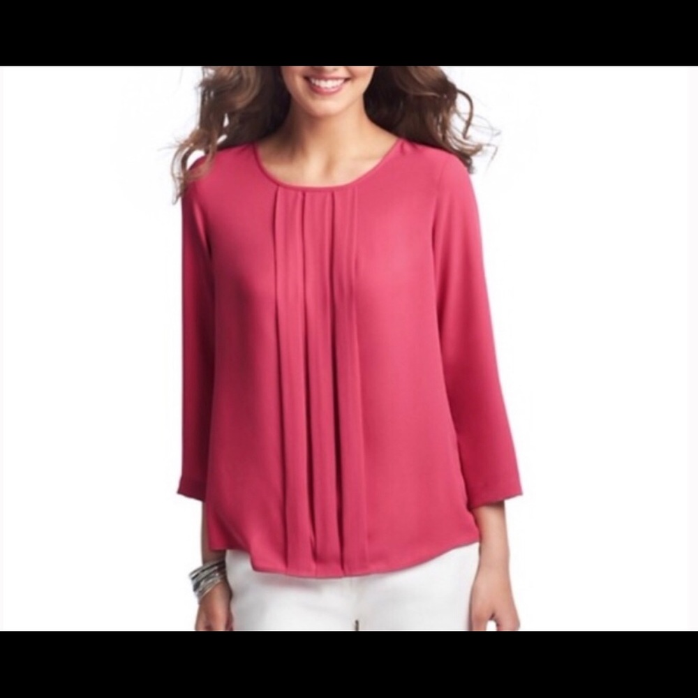 Anne Taylor Loft Pleated Front Rose Pink Blouse